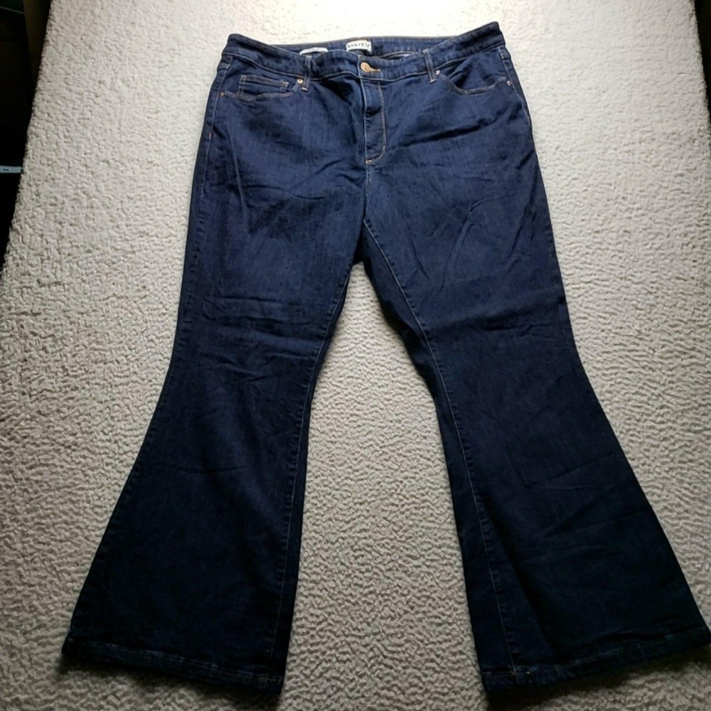 Ava & Viv Jeans Womens Plus 22 Blue Dark Wash High Rise Flare Stretch Denim